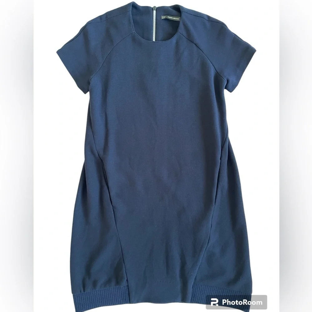ZARA TRF Short Sleeve Shift Mini Dress Size Small in Navy Blue - Picture 1 of 6